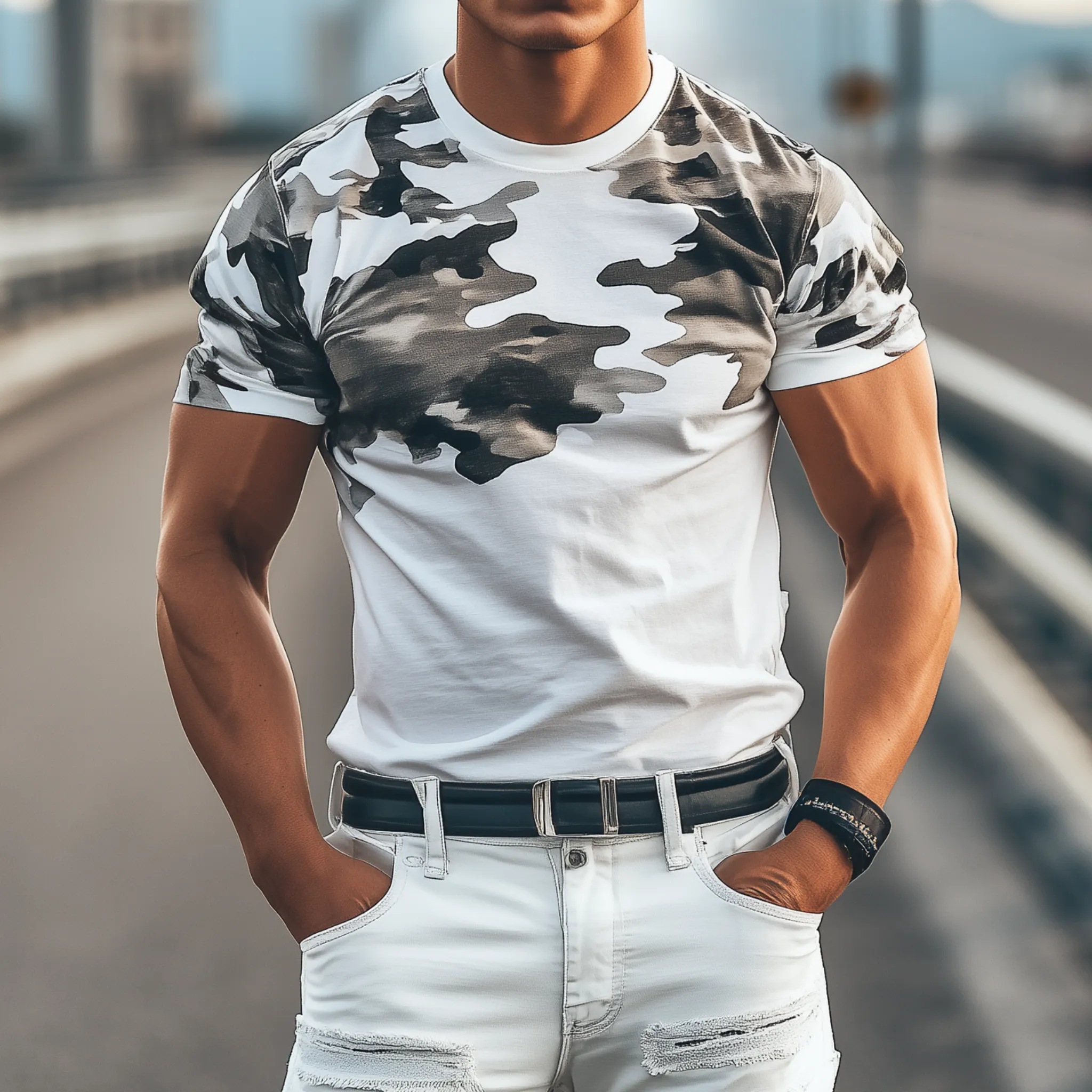 Men's Classic Casual Cotton Blend Camouflage Print Slim Fit Round Neck Short Sleeve T-Shirt MTA2115G8K sold by Manly product image thumbnail 2