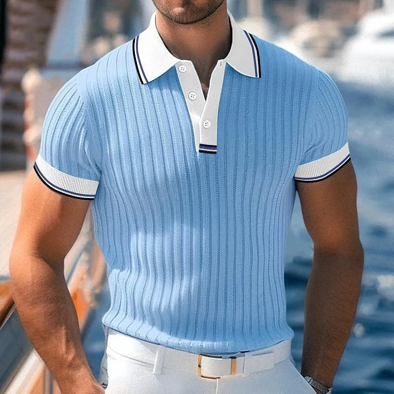 Men's Knitted Colorblock Short-sleeved POLO Shirt MTA2106G4X sold by Manly product image thumbnail 3