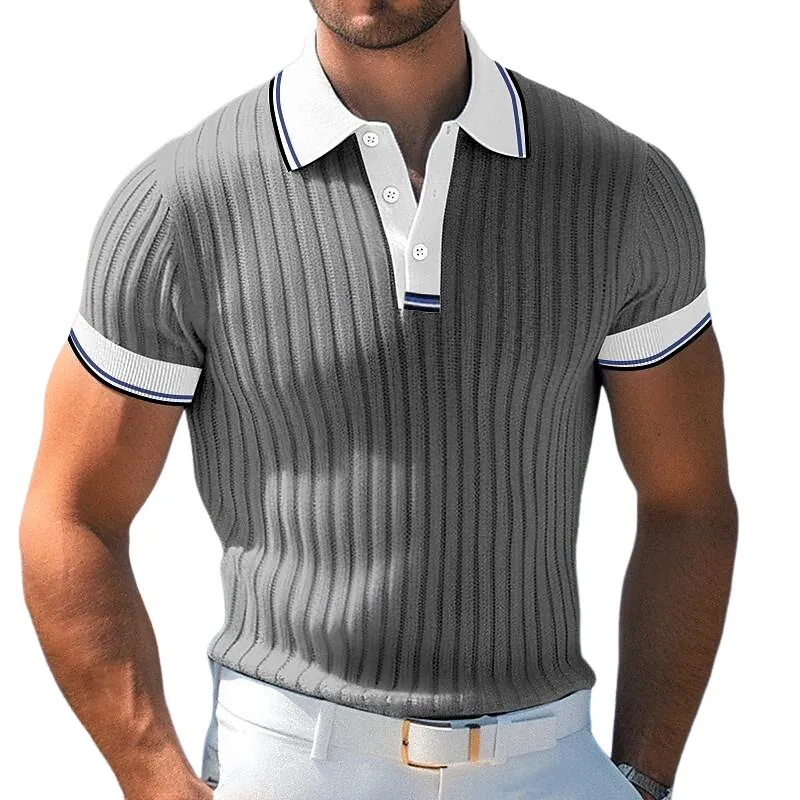 Men's Knitted Colorblock Short-sleeved POLO Shirt MTA2106G4X sold by Manly product image thumbnail 4