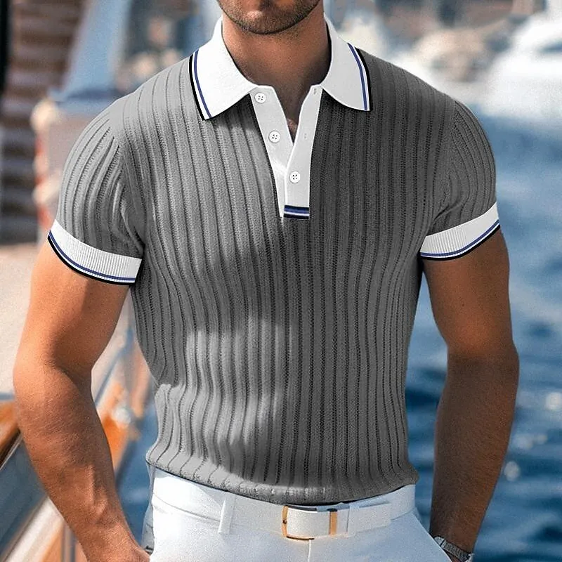 Men's Knitted Colorblock Short-sleeved POLO Shirt MTA2106G4X sold by Manly product image thumbnail 2
