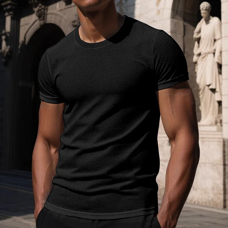 Men's Solid Color Textured Round Neck Short-sleeved T-shirt MTA2100G1X sold by Manly product image thumbnail 5