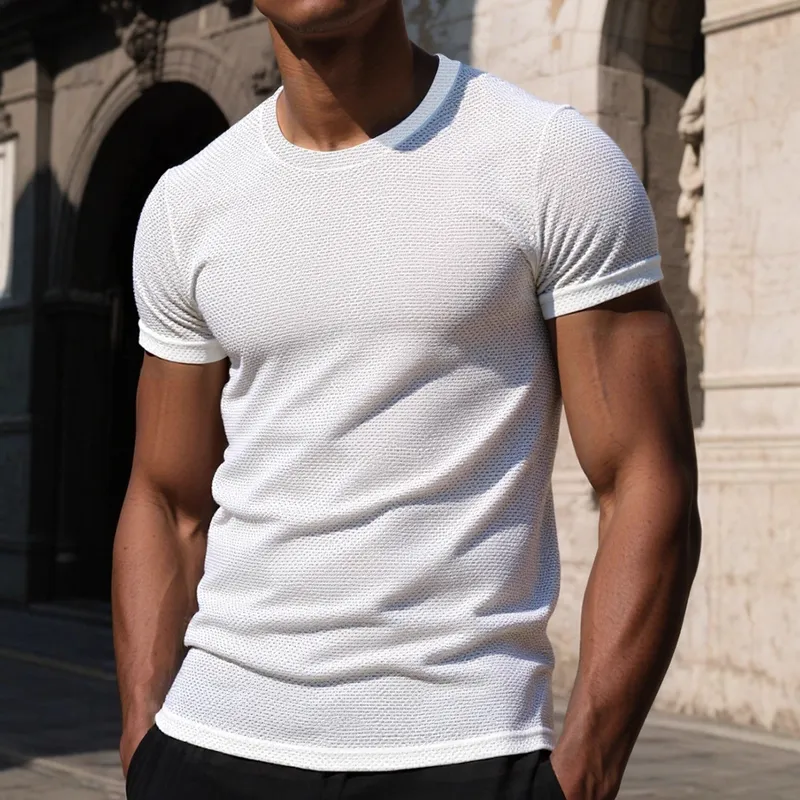 Men's Solid Color Textured Round Neck Short-sleeved T-shirt MTA2100G1X sold by Manly product image thumbnail 3