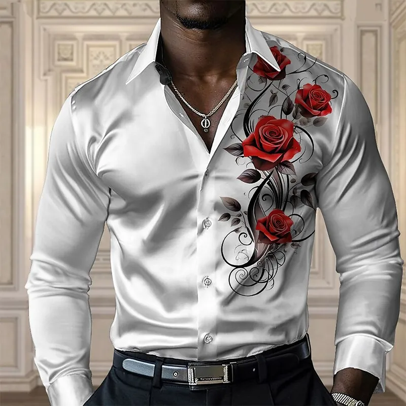 Men's Satin Print Long Sleeve Lapel Shirt MTA2149G1X sold by Manly product image thumbnail 4