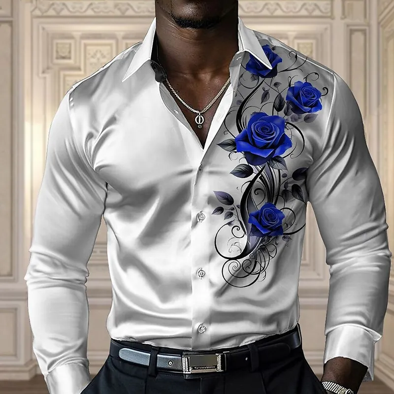 Men's Satin Print Long Sleeve Lapel Shirt MTA2149G1X sold by Manly product image thumbnail 5