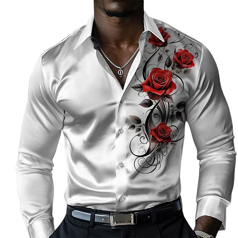 Men's Satin Print Long Sleeve Lapel Shirt MTA2149G1X sold by Manly product image thumbnail 2