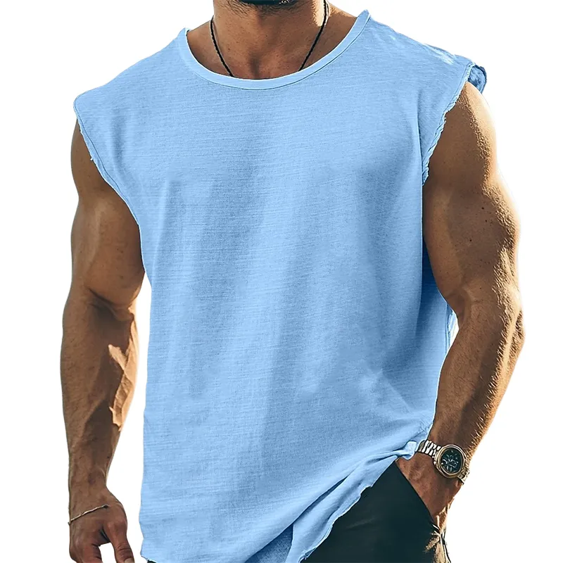 Men's Solid Color Round Neck Cotton Blend Sleeveless T-Shirt MTA2112G0X sold by Manly