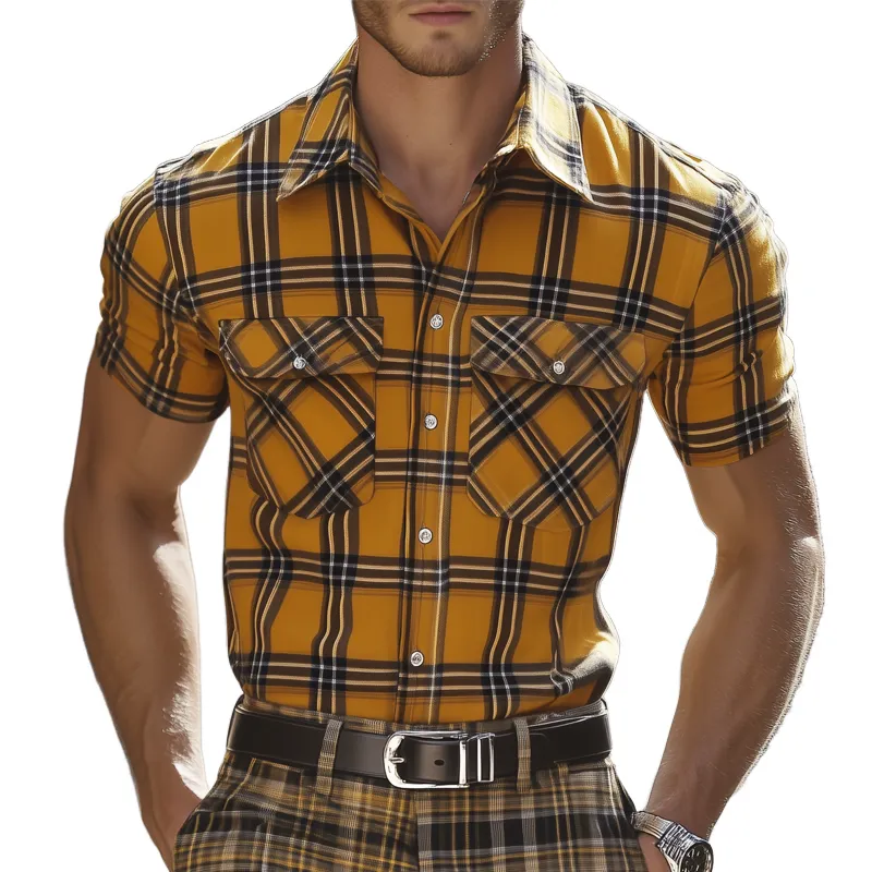 Men's Summer Classic Yellow Plaid Short Sleeve Shirt MTA2114G6U sold by Manly