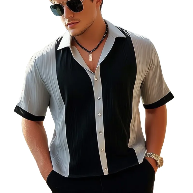 Men's Summer Striped Colorblock Short-sleeved Shirt MTA2181G6U sold by Manly