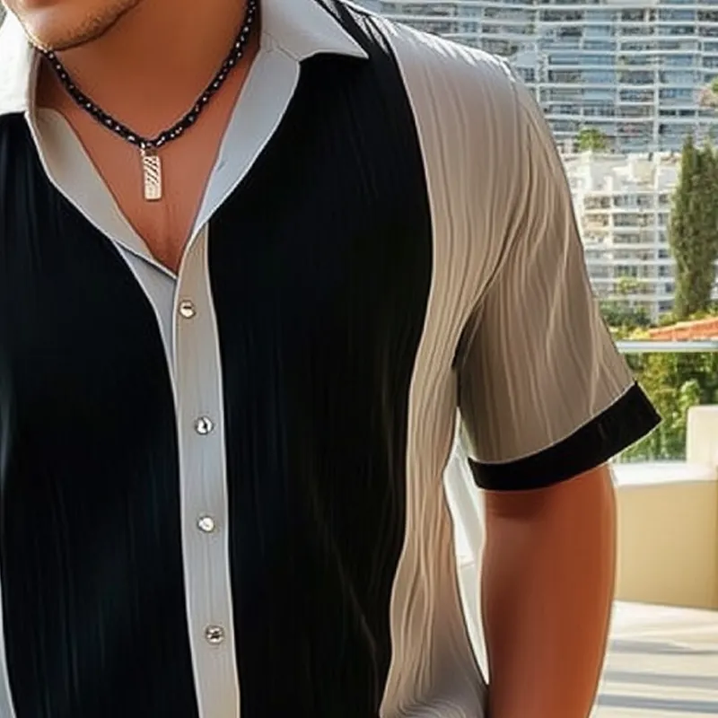 Men's Summer Striped Colorblock Short-sleeved Shirt MTA2181G6U sold by Manly product image thumbnail 3