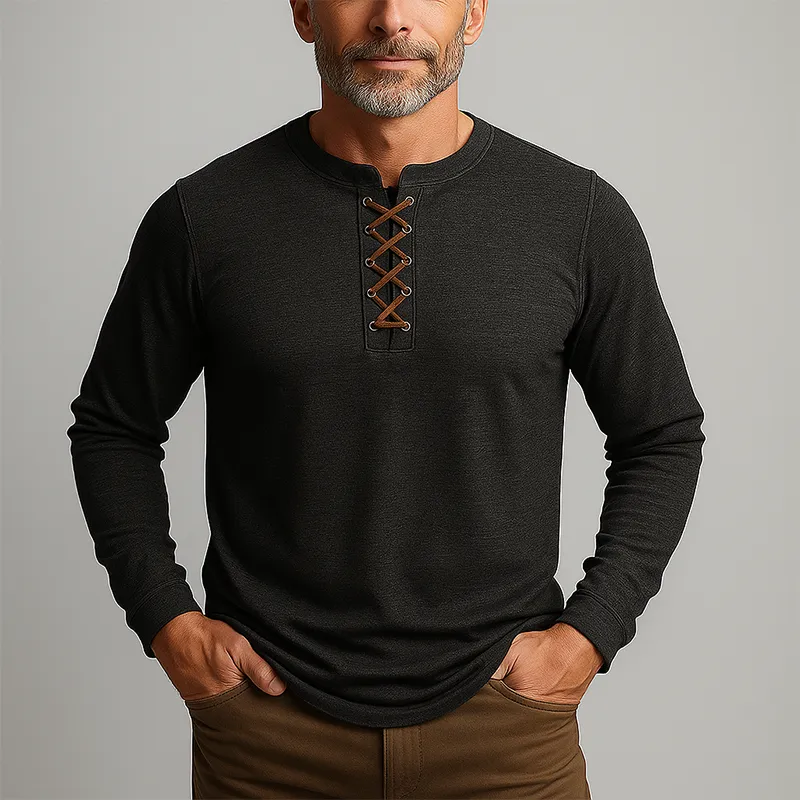 Men's Fashion Lace-up Cotton Long Sleeve T-Shirt MTA2180G7P sold by Manly product image thumbnail 3