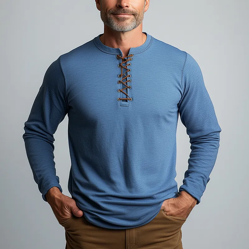 Men's Fashion Lace-up Cotton Long Sleeve T-Shirt MTA2180G7P sold by Manly product image thumbnail 2