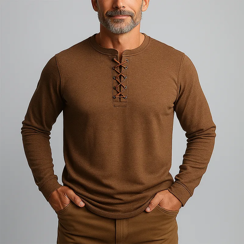 Men's Fashion Lace-up Cotton Long Sleeve T-Shirt MTA2180G7P sold by Manly product image thumbnail 4