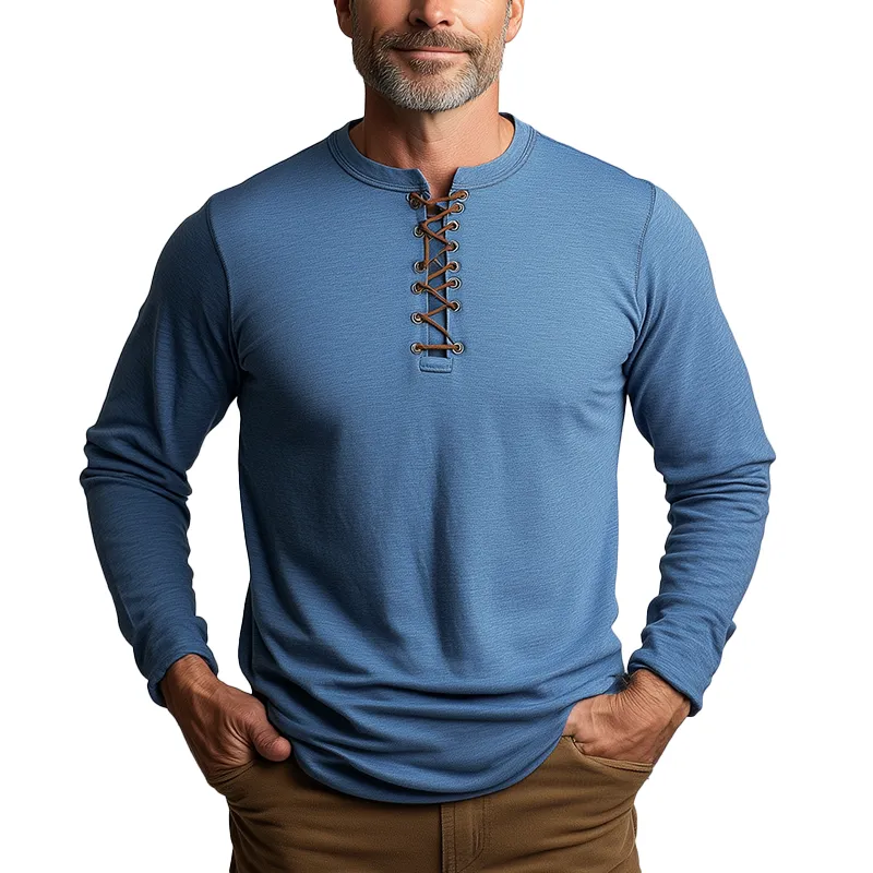 Men's Fashion Lace-up Cotton Long Sleeve T-Shirt MTA2180G7P sold by Manly