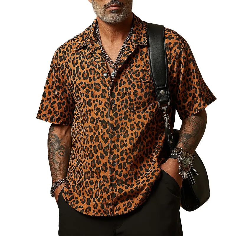 Men's Vintage Leopard Print Cotton Blend Short Sleeve Shirt MTA2193G8P sold by Manly