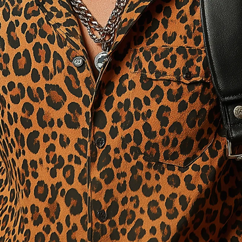Men's Vintage Leopard Print Cotton Blend Short Sleeve Shirt MTA2193G8P sold by Manly product image thumbnail 3