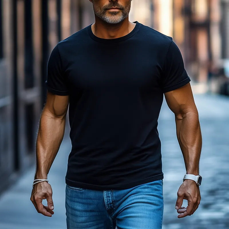 Men's Summer Basic Solid Color Cotton Short Sleeve T-Shirt MTA2169G1P sold by Manly product image thumbnail 2