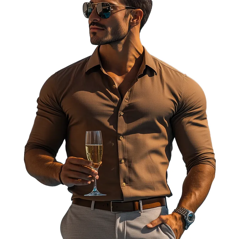 Men's Basic Solid Color Cotton Blend Long Sleeve Shirt MTA2199G8P sold by Manly