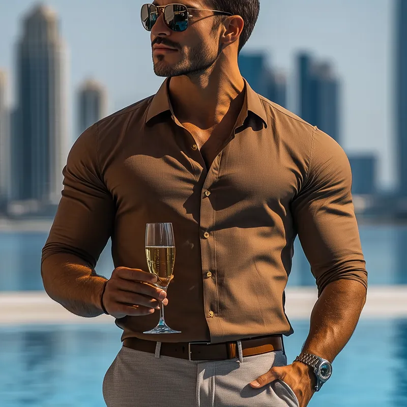 Men's Basic Solid Color Cotton Blend Long Sleeve Shirt MTA2199G8P sold by Manly product image thumbnail 2