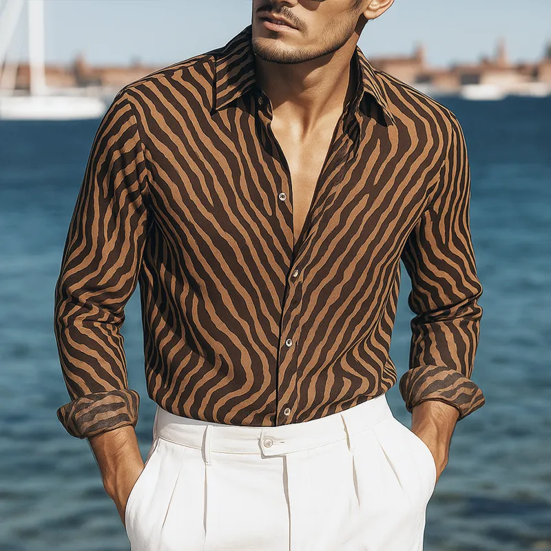 Men's Zebra Print Chiffon Lapel Long Sleeve Shirt MTA2116G6Z sold by Manly product image thumbnail 2