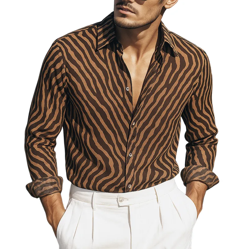 Men's Zebra Print Chiffon Lapel Long Sleeve Shirt MTA2116G6Z sold by Manly