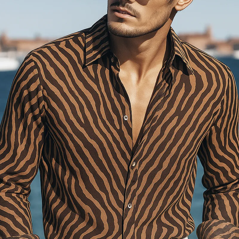 Men's Zebra Print Chiffon Lapel Long Sleeve Shirt MTA2116G6Z sold by Manly product image thumbnail 3