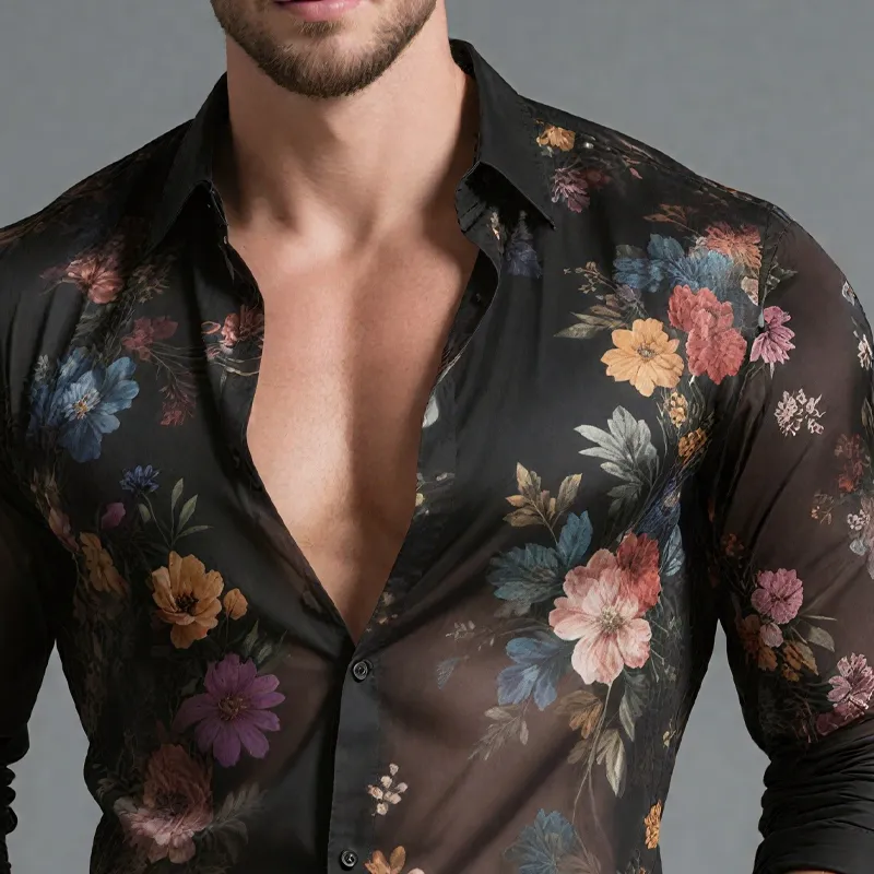 Men's Floral Print Chiffon Lapel Long Sleeve Shirt MTA2124G7Z sold by Manly product image thumbnail 3