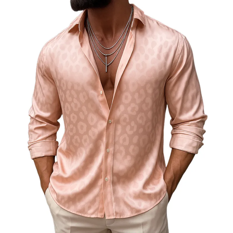 Men's Leopard Satin Lapel Long Sleeve Shirt MTA2135G0Z sold by Manly