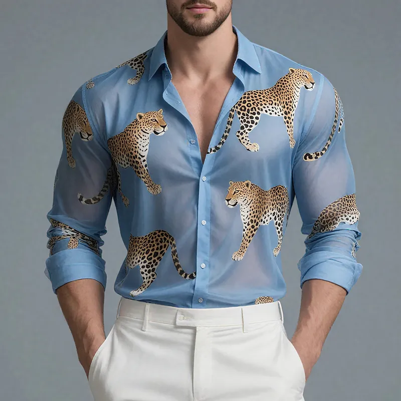 Men's Leopard Print Chiffon Lapel Long Sleeve Shirt MTA2120G3Z sold by Manly product image thumbnail 2