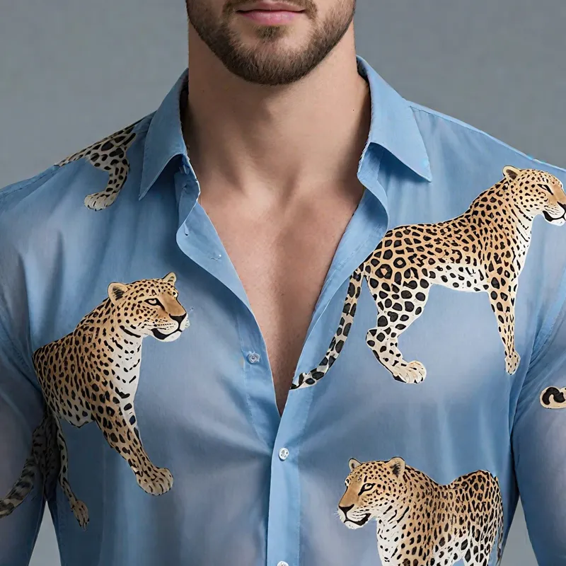 Men's Leopard Print Chiffon Lapel Long Sleeve Shirt MTA2120G3Z sold by Manly product image thumbnail 3