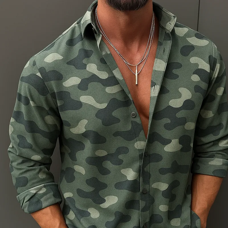 Men's Camouflage Print Lapel Long Sleeve Shirt MTA2194G4Z sold by Manly product image thumbnail 3