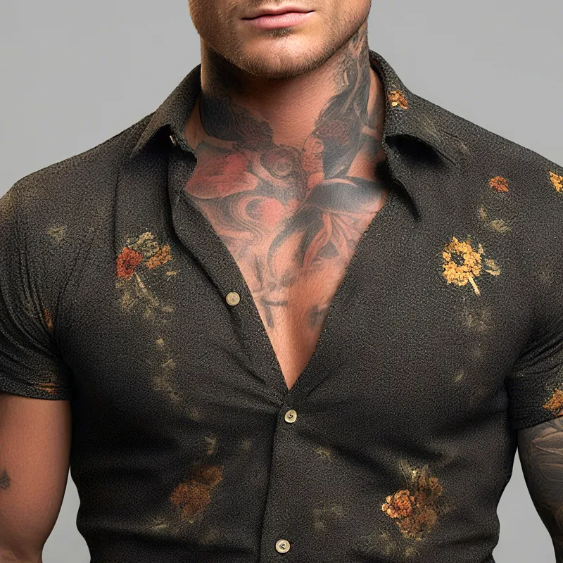 Men's Floral Print Lapel Short Sleeve Shirt MTA2145G7Z sold by Manly product image thumbnail 3
