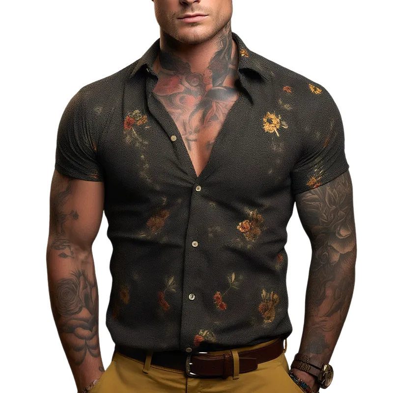 Men's Floral Print Lapel Short Sleeve Shirt MTA2145G7Z sold by Manly