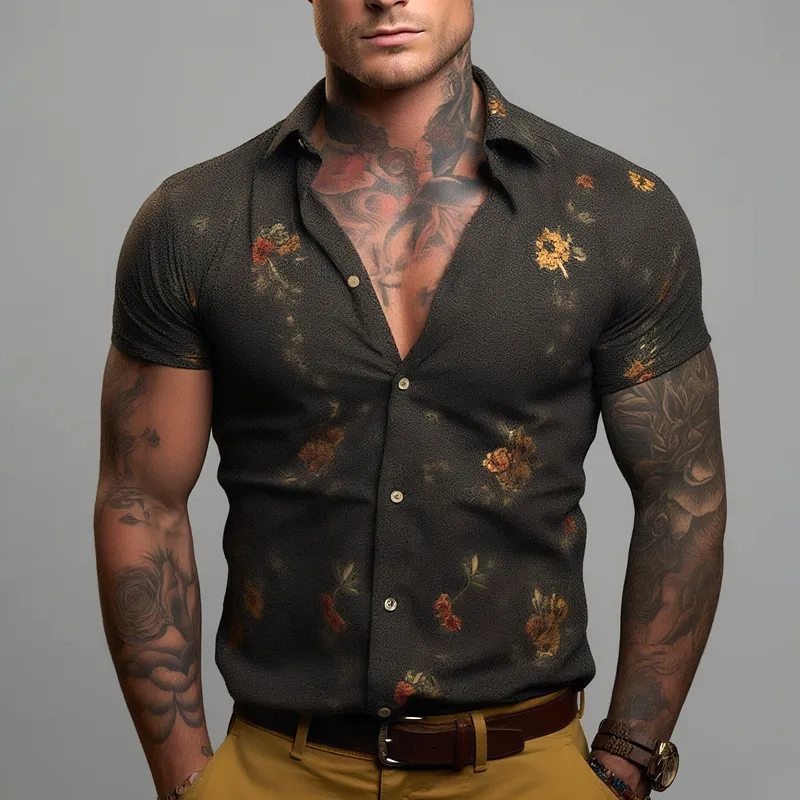 Men's Floral Print Lapel Short Sleeve Shirt MTA2145G7Z sold by Manly product image thumbnail 2