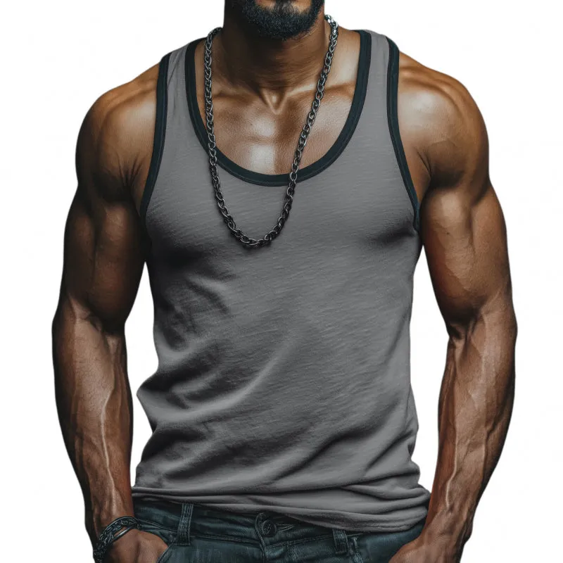 Men's Casual Breathable Skin-friendly Colorblock Cotton U-neck Slim Fit Tank Top MTA0798G1M sold by Manly product image thumbnail 4