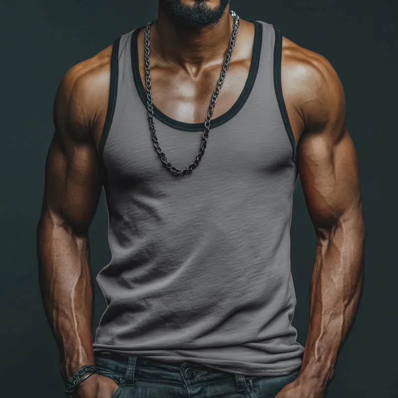 Men's Casual Breathable Skin-friendly Colorblock Cotton U-neck Slim Fit Tank Top MTA0798G1M sold by Manly product image thumbnail 5