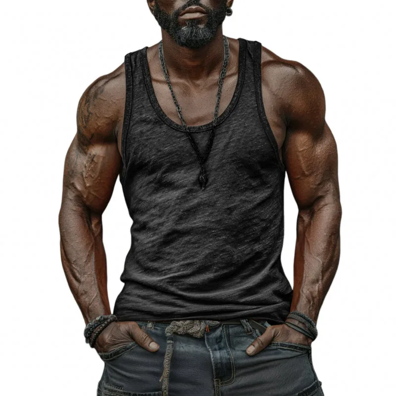 Men's Casual Breathable Skin-friendly Cotton U-neck Slim Fit Tank Top MTA0746G0M sold by Manly