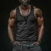 Men's Casual Breathable Skin-friendly Cotton U-neck Slim Fit Tank Top MTA0746G0M sold by Manly