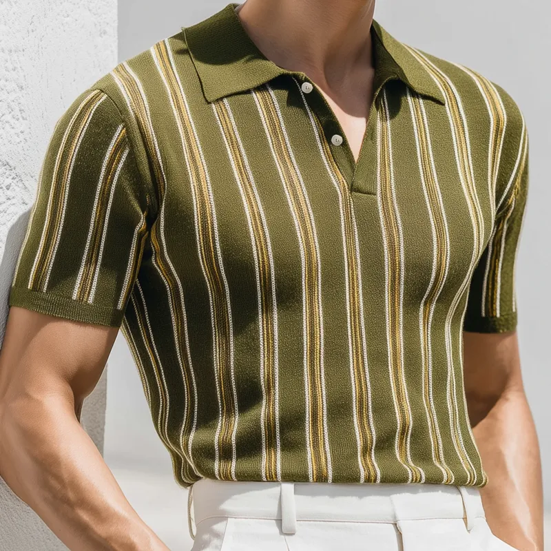 Men's Casual Breathable Contrast Striped Lapel Slim Knitted Short-sleeved Polo Shirt MTA2263G1M sold by Manly product image thumbnail 3