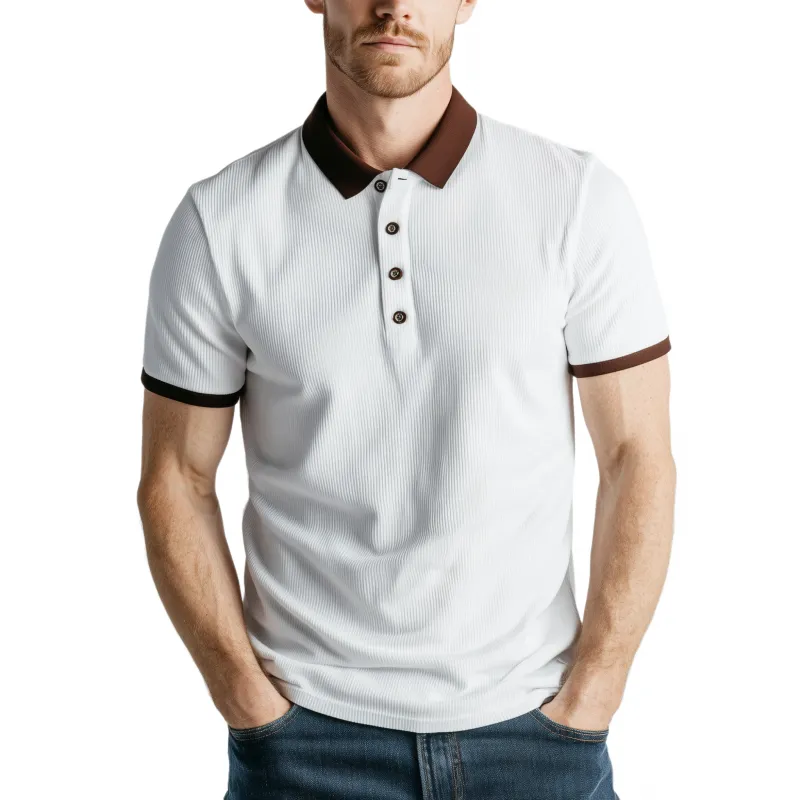 Men's Casual Cotton Blend Colorblock Ribbed Lapel Slim Fit Short Sleeve Polo Shirt MTA2367G9M sold by Manly