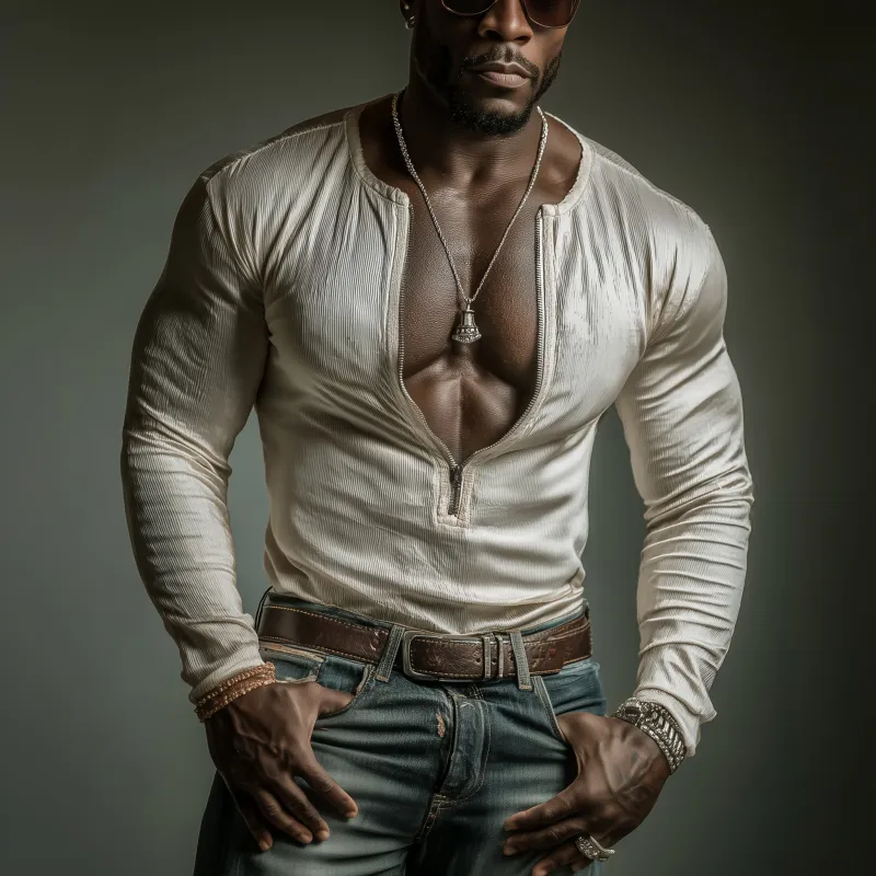 Men's Casual Cotton Blend Solid Color Ribbed Zipper Neck Slim Fit Long Sleeve T-Shirt MTA2268G9M sold by Manly product image thumbnail 2