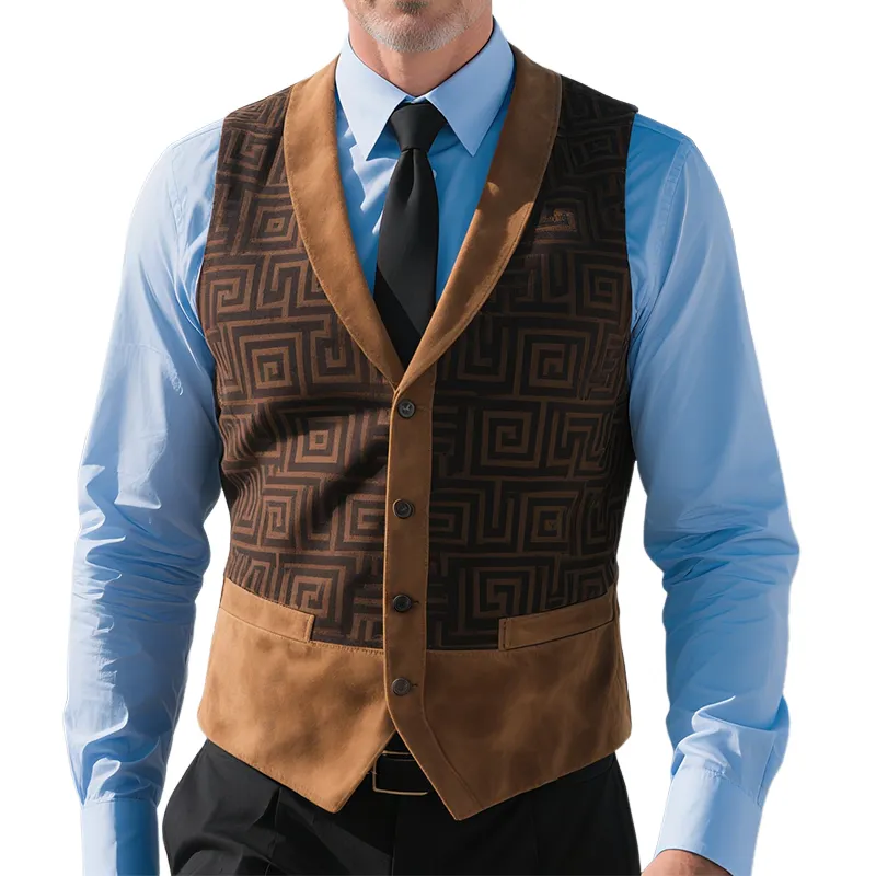 Men's Retro Casual Herringbone Printed Suede Geometric Colorblock Vest MTA2250G6TO sold by Manly