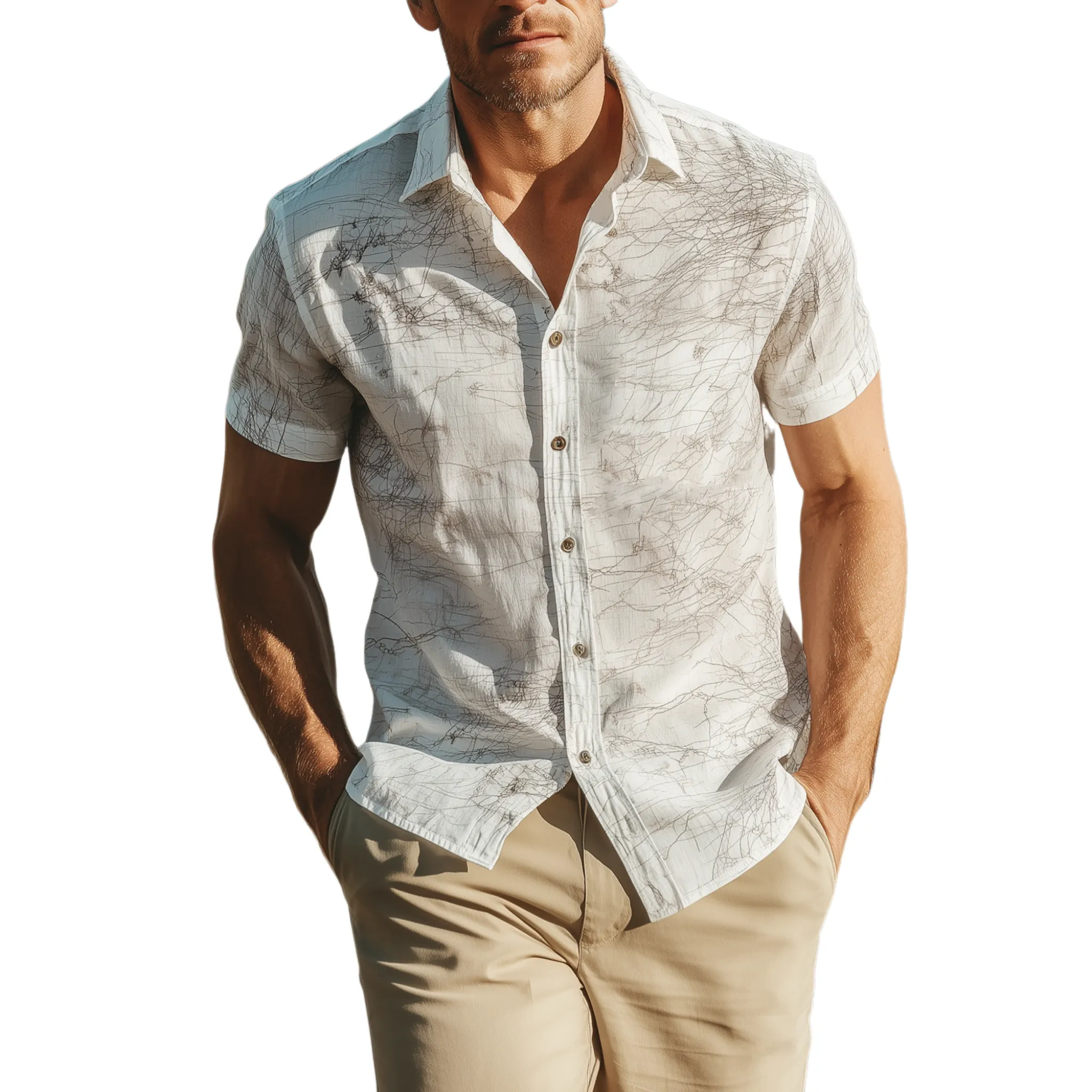 Men's Classic Casual Lapel Chiffon Print Slim Fit Short Sleeve Shirt MTA2395G9K sold by Manly