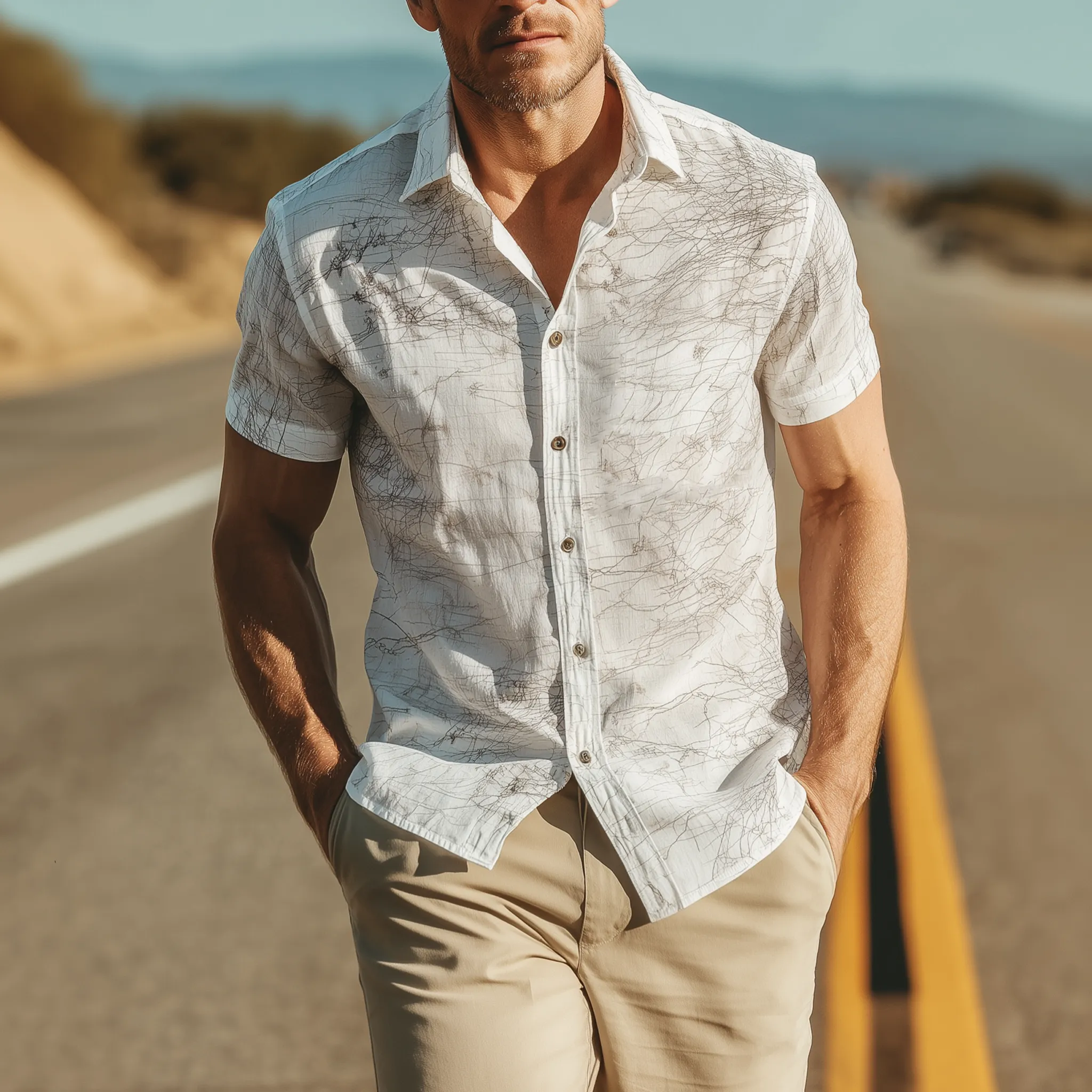 Men's Classic Casual Lapel Chiffon Print Slim Fit Short Sleeve Shirt MTA2395G9K sold by Manly product image thumbnail 2