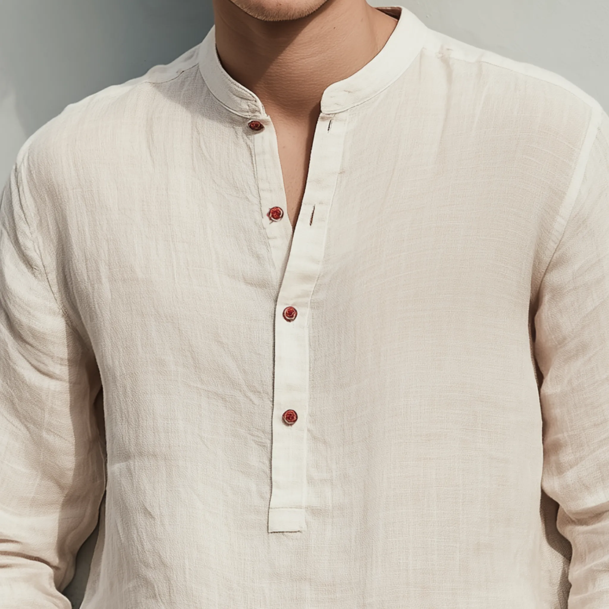 Men's Classic Casual Henley Collar Cotton And Linen Cuff Embroidery Loose Long Sleeve Shirt MTA2308G1K sold by Manly product image thumbnail 4