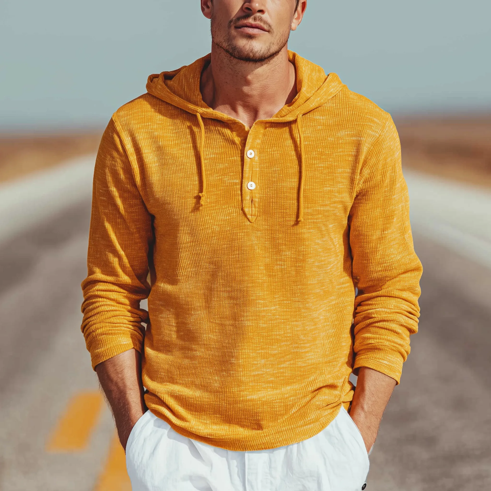 Men's Classic Casual Hooded Henley Collar Knit Long Sleeve T-Shirt MTA2373G6K sold by Manly product image thumbnail 2