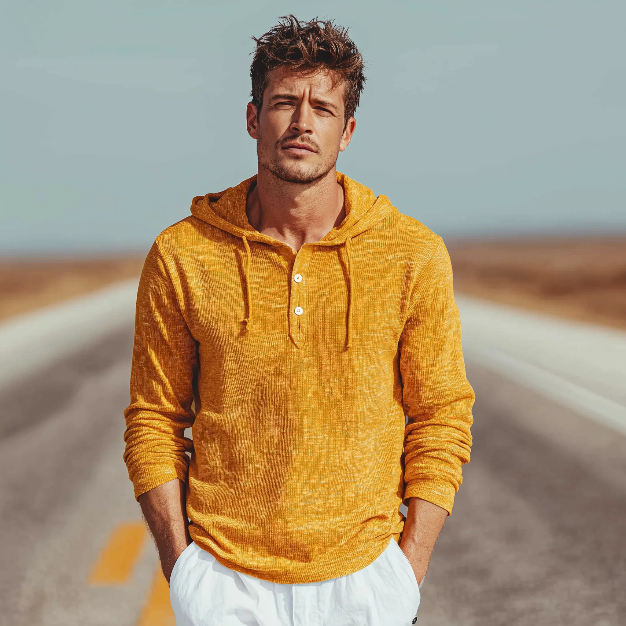 Men's Classic Casual Hooded Henley Collar Knit Long Sleeve T-Shirt MTA2373G6K sold by Manly product image thumbnail 3