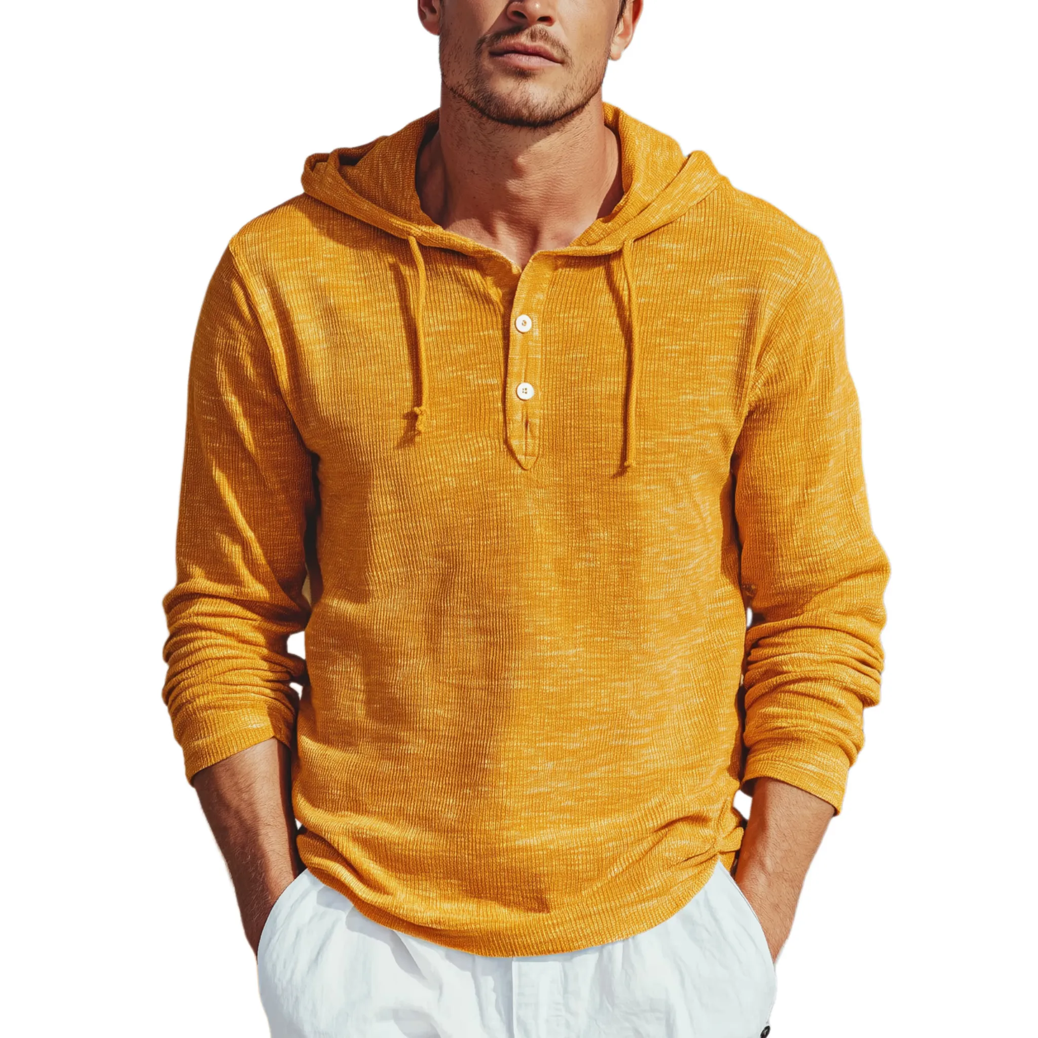 Men's Classic Casual Hooded Henley Collar Knit Long Sleeve T-Shirt MTA2373G6K sold by Manly