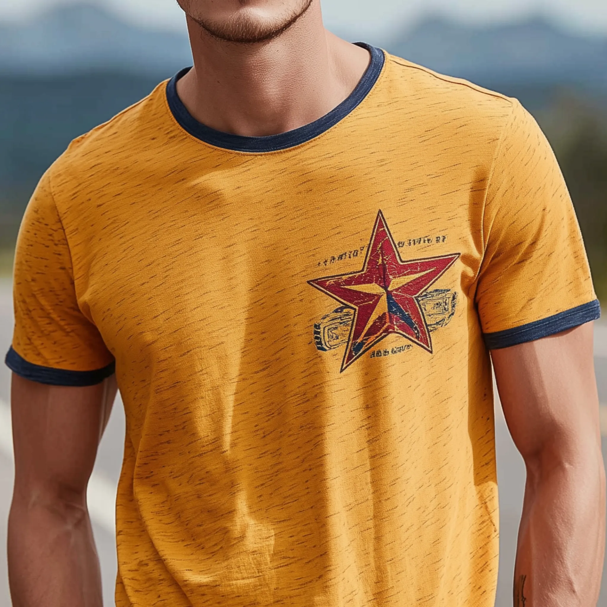 Men's Classic Casual Heathered Cotton Blend Contrast Stitching And Print Crew Neck Short Sleeve T-shirt MTA2373G2K sold by Manly product image thumbnail 4
