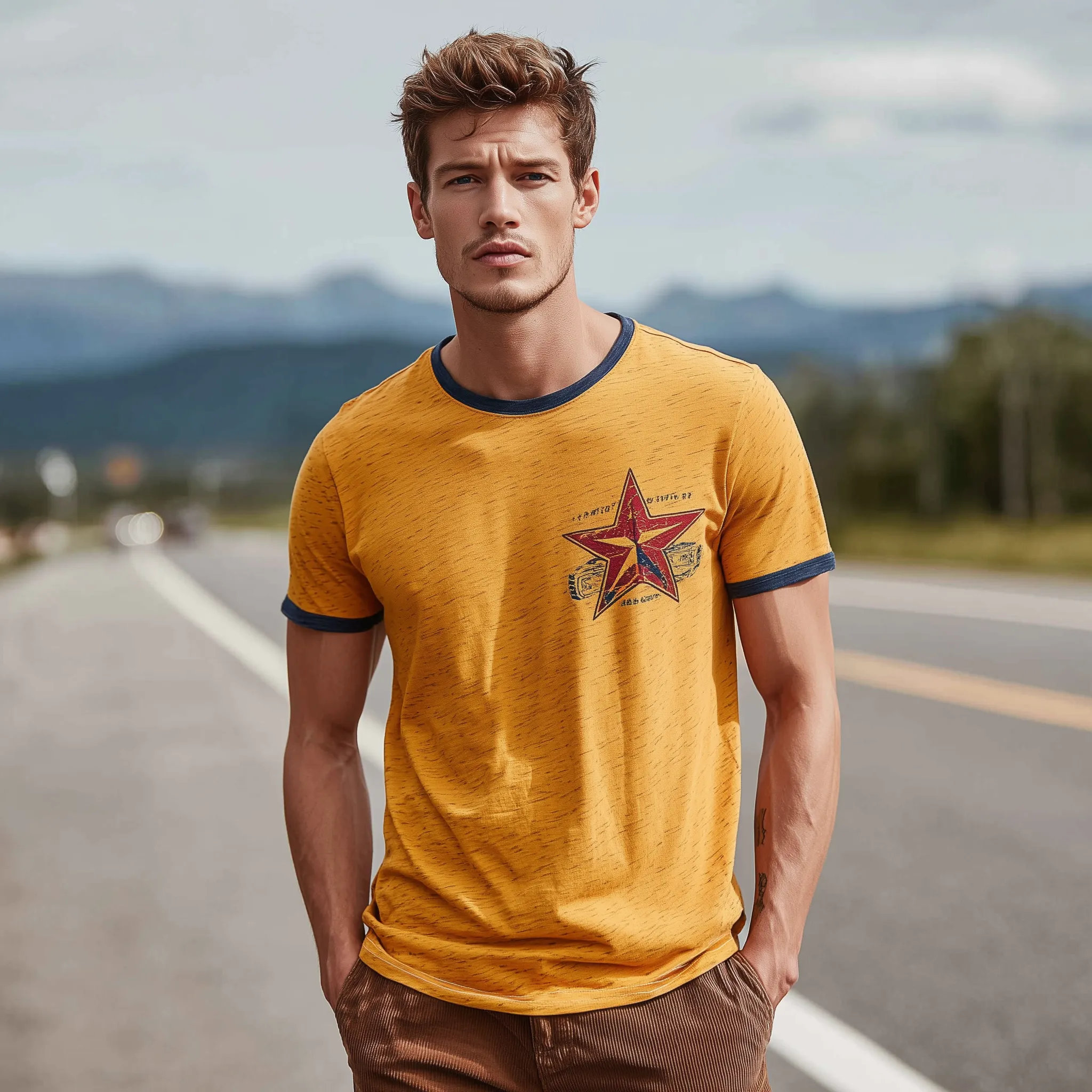 Men's Classic Casual Heathered Cotton Blend Contrast Stitching And Print Crew Neck Short Sleeve T-shirt MTA2373G2K sold by Manly product image thumbnail 3