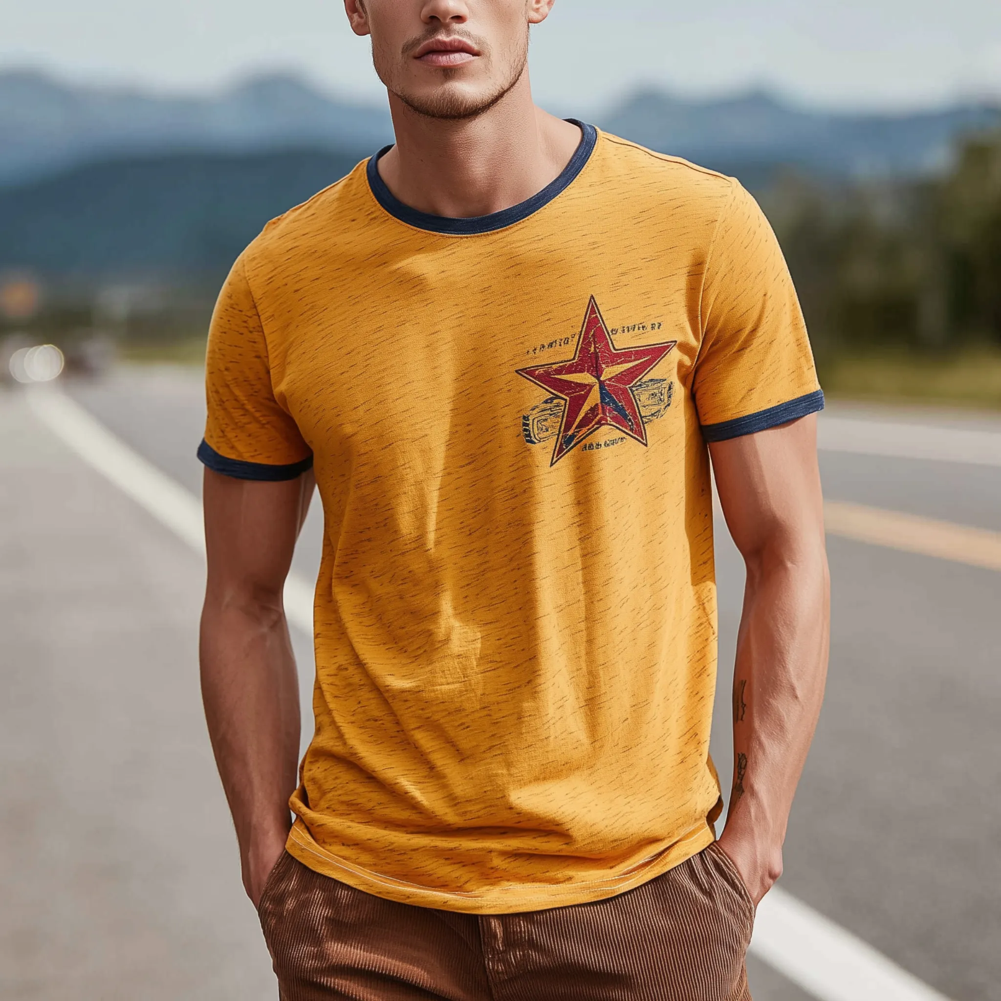 Men's Classic Casual Heathered Cotton Blend Contrast Stitching And Print Crew Neck Short Sleeve T-shirt MTA2373G2K sold by Manly product image thumbnail 2